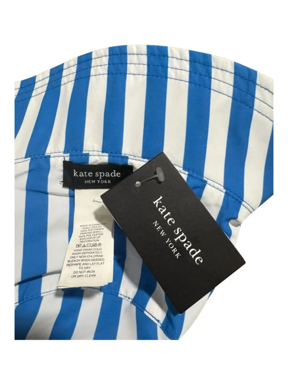 NWT Kate Spade Reversible Bucket Hat - Cobalt Blue & White Stripe - Picture 5 of 7